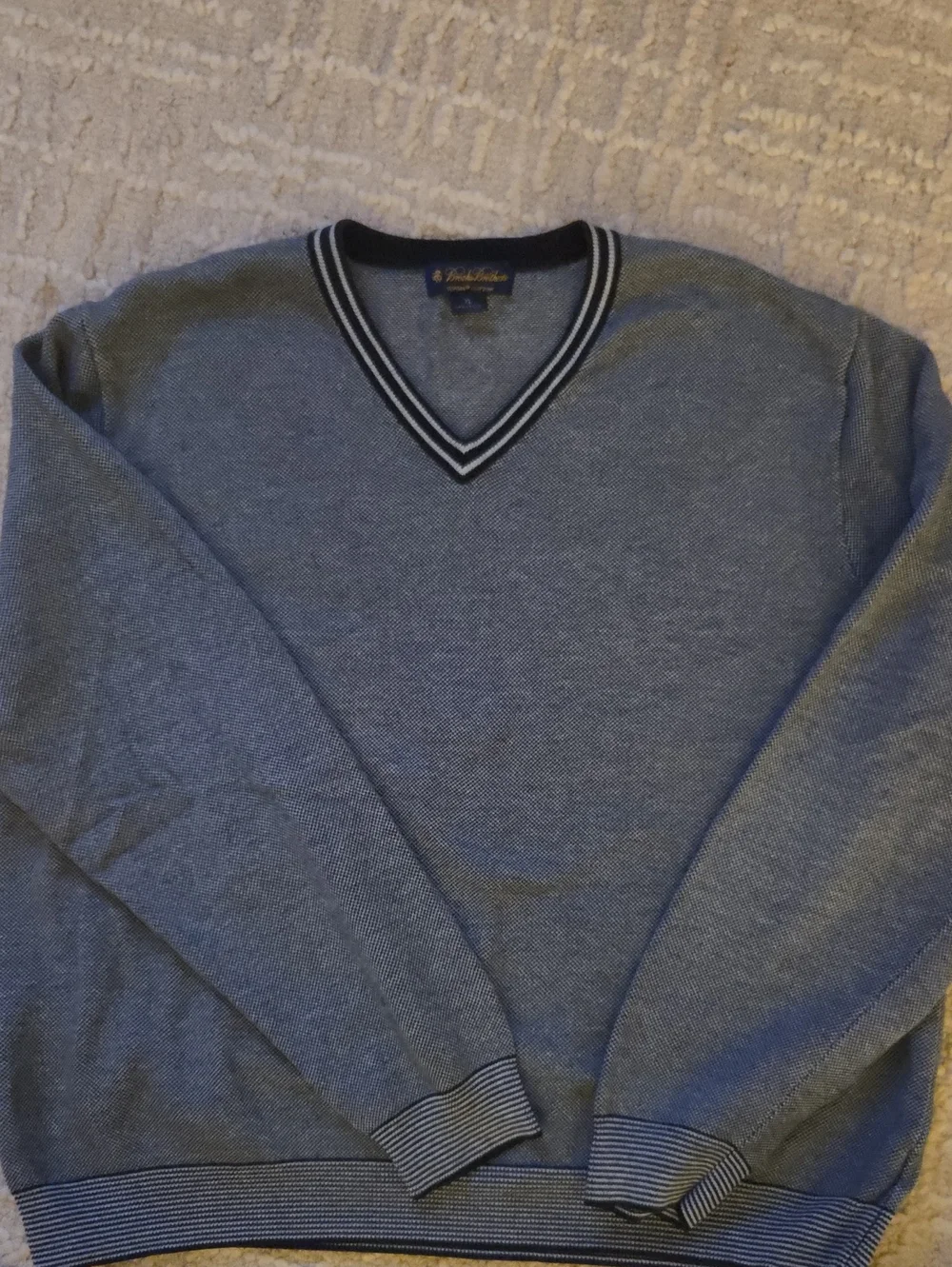 Brooks Brothers Men's Supima Cotton V-Neck Sweater Cricket Trim Blue XL